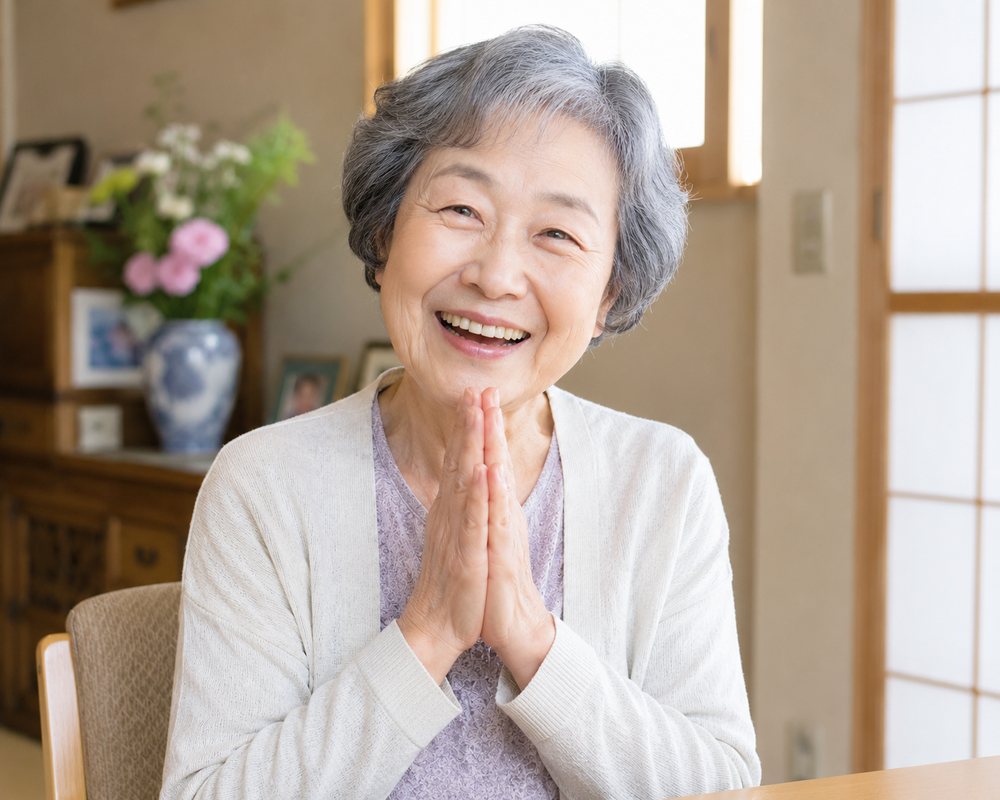 査定結果に笑顔で喜ぶ70代の女性